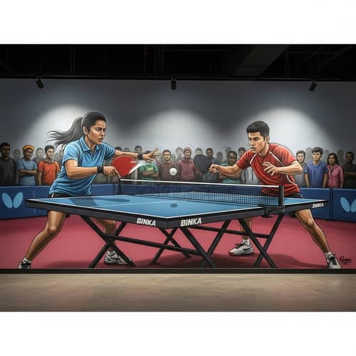 Vibrant Table Tennis Wall Mural with Diverse Players