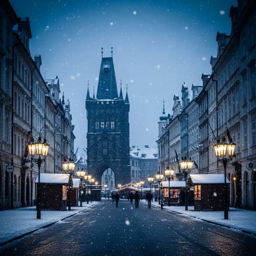Winter Scene in Prague: Enchanting Snowy Christmas Markets