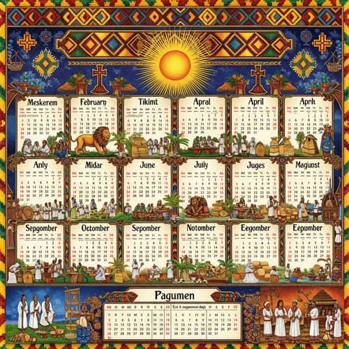 Ethiopian Culture Calendar with Unique Months and Days