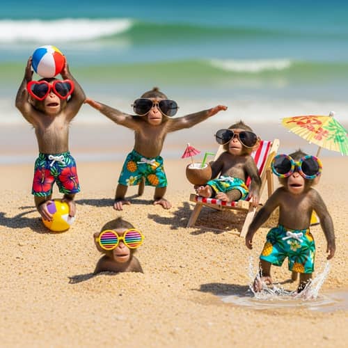 Adorable Monkeys in Flamboyant Swim Trunks and Oversized Sunglasses