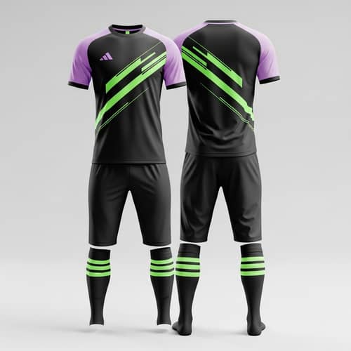 Black, Light Purple & Neon Green Soccer Uniform Design