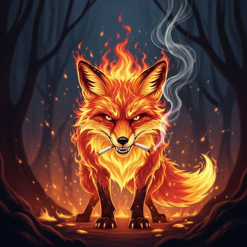 Fire-Like Aggressive Fox with Cigarette Alone