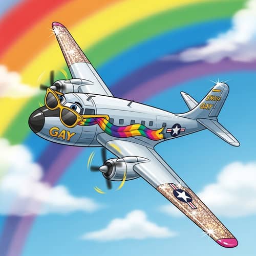 Exaggerated Enola Gay Aircraft Illustration with Flamboyant Style