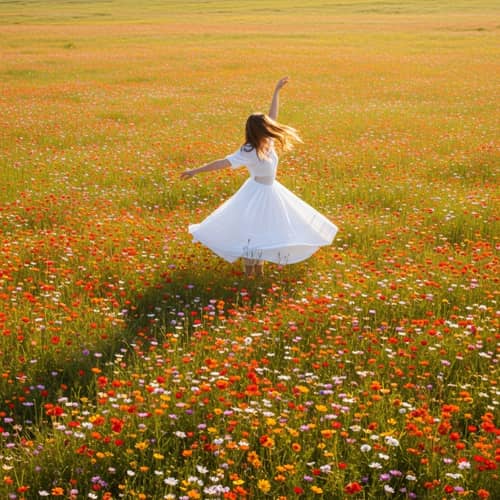 Graceful Dancer in Vibrant Wildflower Field - A Tribute to Van Gogh