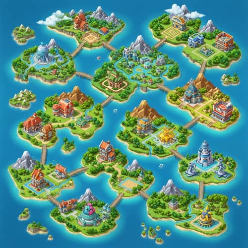Vibrant Archipelago Map with Whimsical Structures | Philippines Geography
