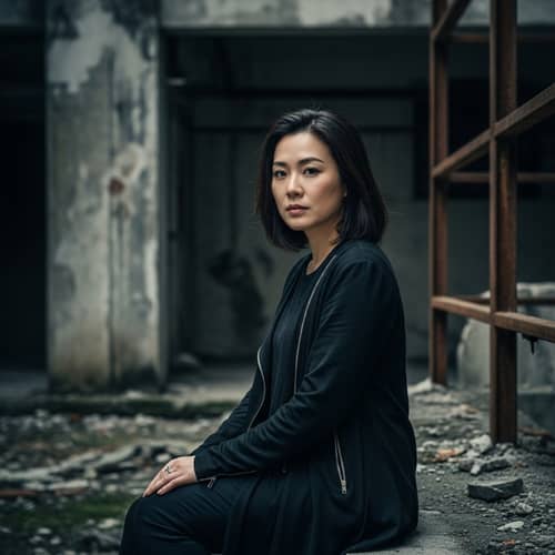 Abandoned Asian Woman: Solitude & Determination in Urban Decay