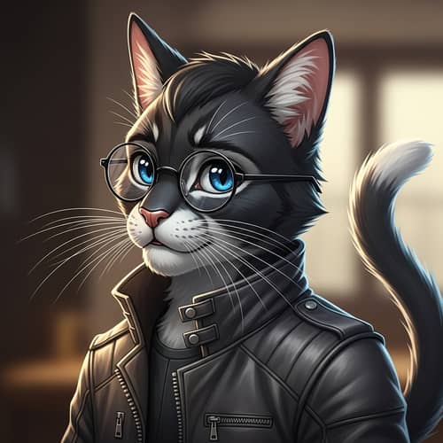 Dark Fur Feline Boy with Blue Eyes | Stylish Jacket & Glasses