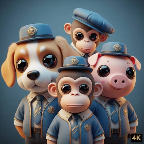 4k Resolution Pastel Anime Style Dog, Monkey, Pig Artwork