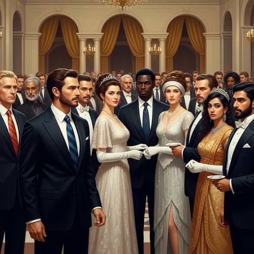 Aristocracy in Grand Ball: Diverse Gathering & Elegant Attire