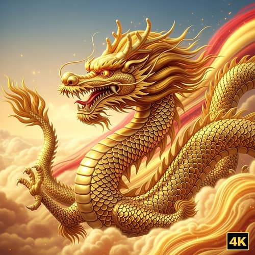 Hyperrealistic 4K Golden Dragon Illustration | Chinese New Year