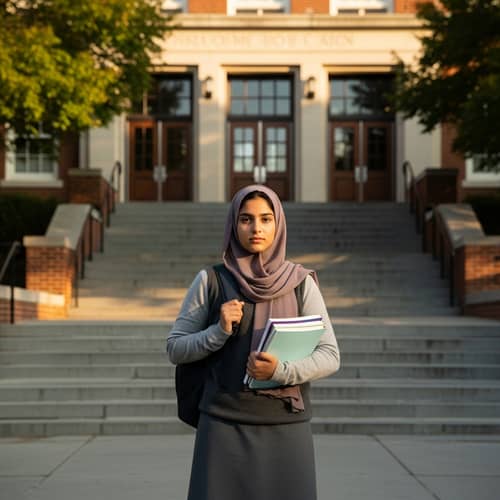 Dedicated Middle-Eastern High School Student with Backpack and Textbooks