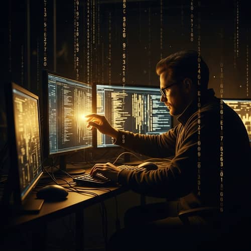 Dark and Gold Hacker in Cinematic Action | Mystery and Intrigue