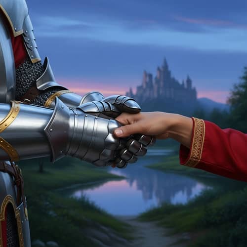 Knight Holding Human Hand: A Symbol of Unity