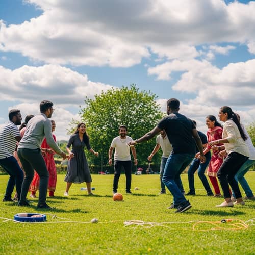 Joyful Outdoor Game with South Asian Women and Black Men