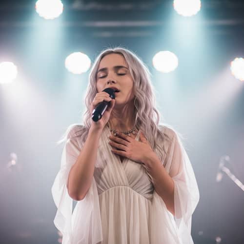 Passionate Singer in Ethereal Dress on Stage | Music Performance