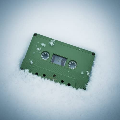 Top View Melancholic Green Cassette in Snow