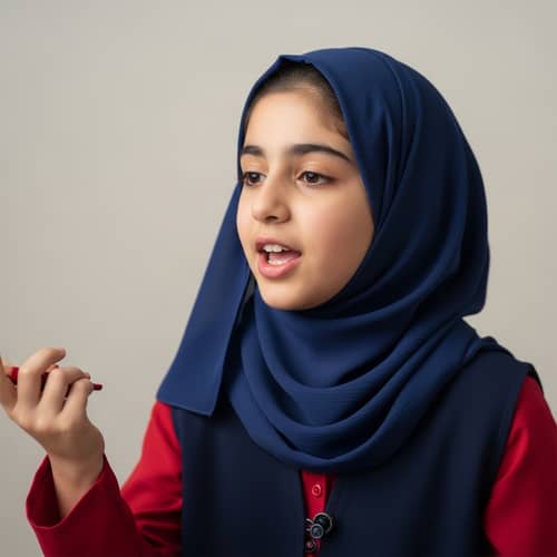 Middle-Eastern Girl in Hijab Speaking - Cultural Heritage Portrait