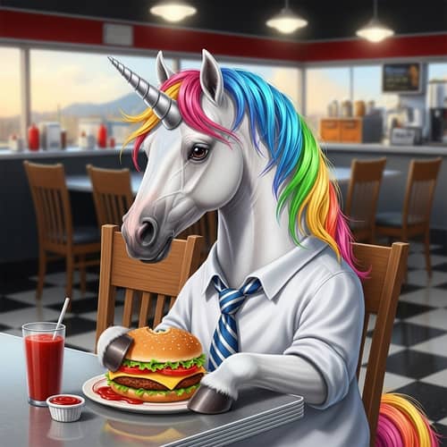 Whimsical Unicorn Dining Experience | Rainbow Mane & Juicy Burger
