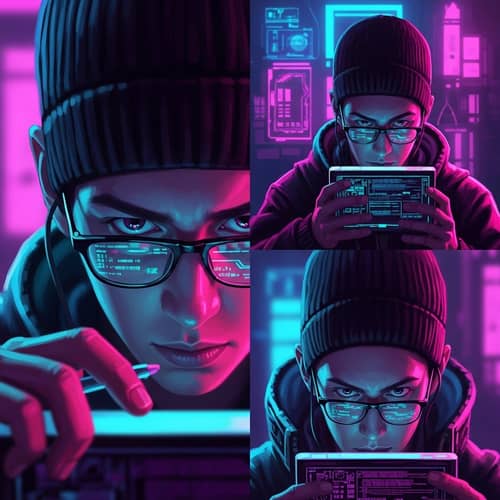 Skilled Hacker in Cyberpunk Aesthetic | Digital Painting