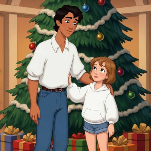 Heartwarming Scene of 14-Year-Old Friends by Christmas Tree