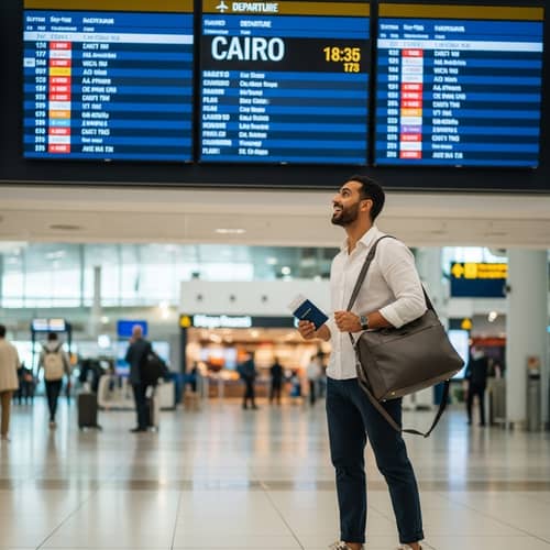 Airport Traveler Excited to Visit Egypt
