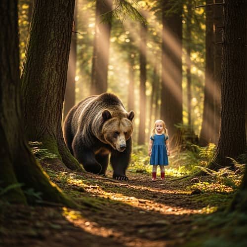 Bear Encounters Little Girl in Forest