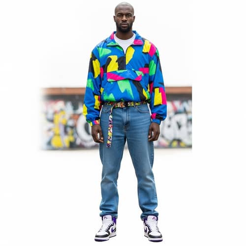 90s Style: Vibrant Fashion Statement by Athletic Black Man