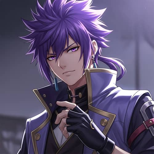 Handsome Anime Male with Purple Hair - Stylistic Illustration