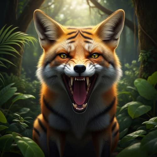 Cunning Fox Mimicking Tiger's Fierceness