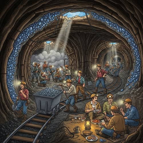 Intricate Cave System with Miners and Gems | Mining Scene