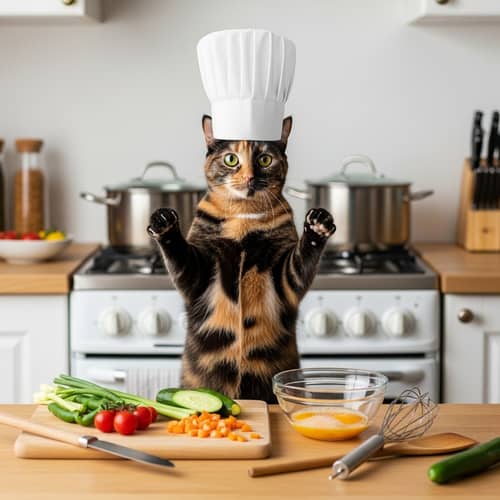 Tortoiseshell Cat Chef - Culinary Expertise in Action