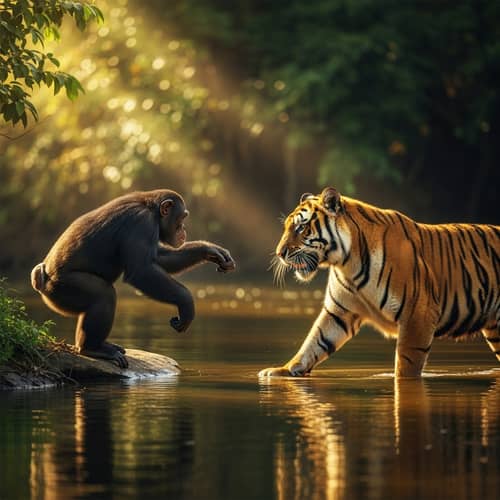 Chimpanzee vs Tiger: Survival and Competition in the Wild