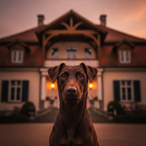 Intimidating Jagd Terrier at Twilight | Antique House View