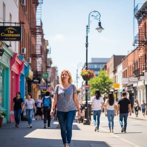 44-Year-Old Blonde Woman Walking in City Street