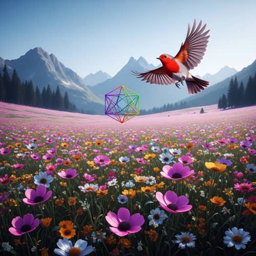 Colorful Metallic Flowers in Majestic Mountain Landscape