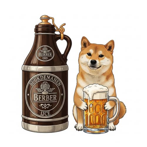 Shiba Inu and German Beer Growler: Enjoying a Casual Moment