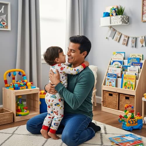 Hispanic Father Hugging Child in Cozy Room | Love and Affection