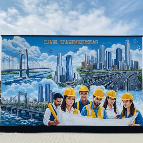 Civil Engineering Mural: Bridges, Skyscrapers, Highways & Engineers