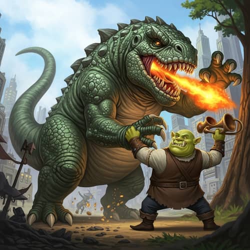 Epic Dinosaur vs. Friendly Ogre