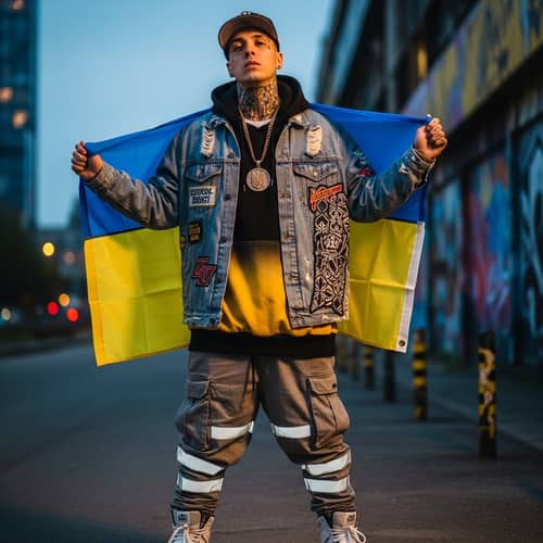 Young Adult Male Rapper with Ukrainian Flag