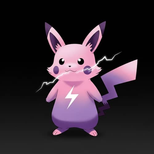 Whimsical Fox-Like Pikachu Creature Illustration in Pink and Purple