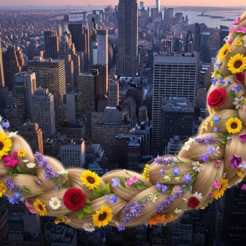Modern Skyline with Rapunzel's Hair and Flowers