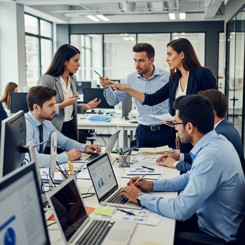Office Battle of Wits: Diverse Employees Engaged in Strategic Conflict