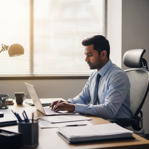 Modern Office Scene with South Asian Professional