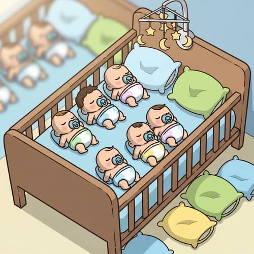 Cute Newborn Among Us Characters Sleeping in Crib