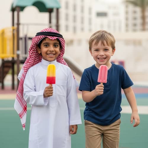 Dubai Playground Smiling Children with Ice Cream Popsicles