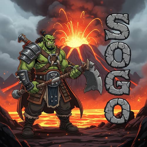 Fictional Orc Warrior | Volcanic Background Anime-Style Art