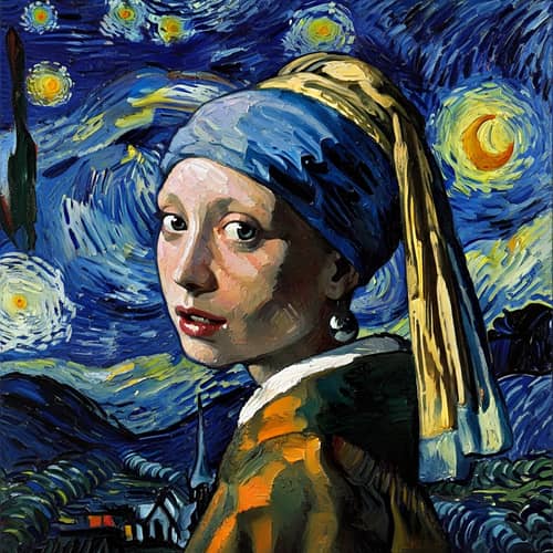 Girl with a Pearl Earring in the Style of The Starry Night