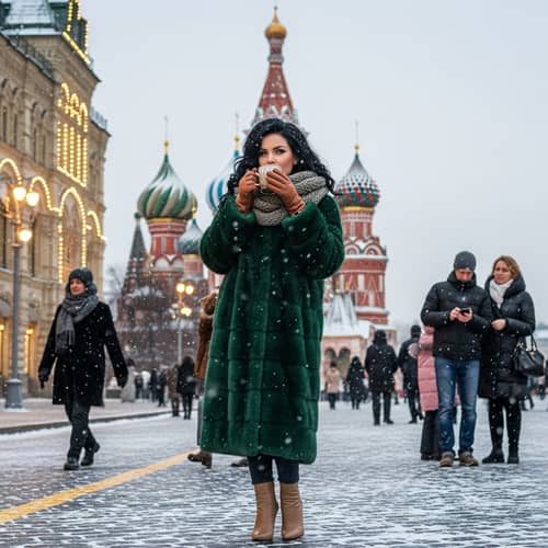 Glamorous Female in Russian Winter Scene Realism Art