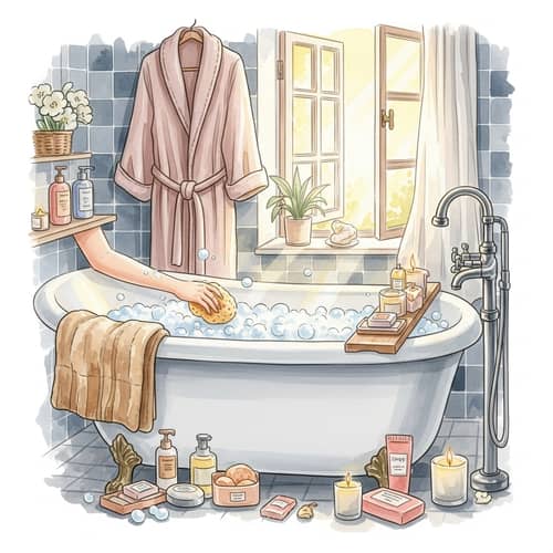 Soothing Female Self-Care Artwork in Watercolor Aesthetics